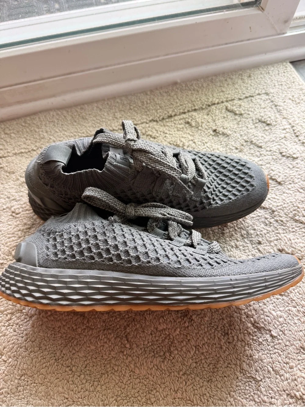 NOBULL Women's Grey Knit Lace-Up Athletic Shoes with Gum Toe